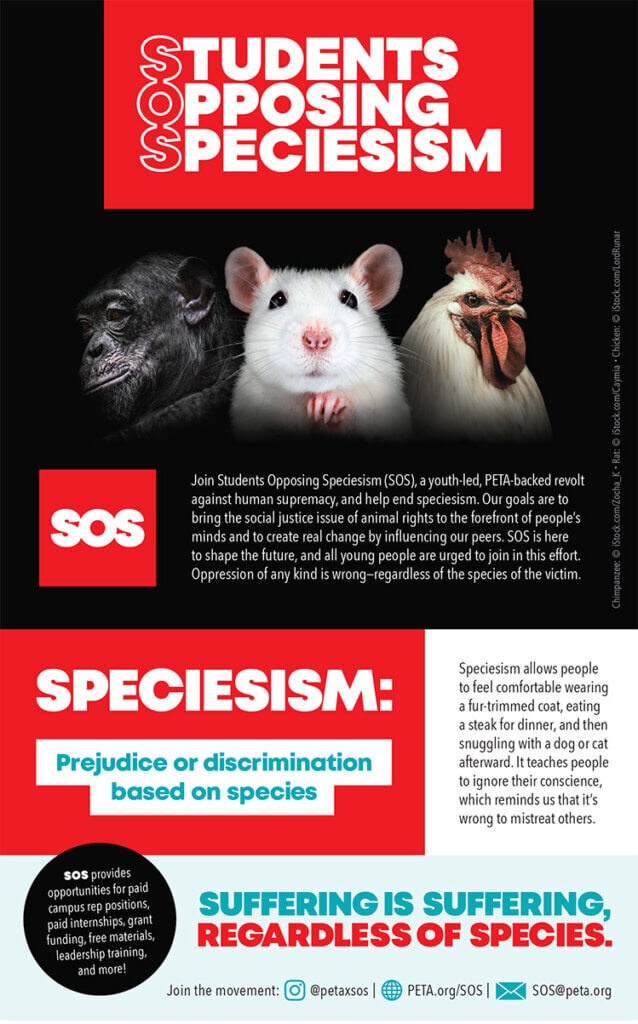Students Opposing Speciesism leaflet about speciesism, prejudice or discrimination based on species.